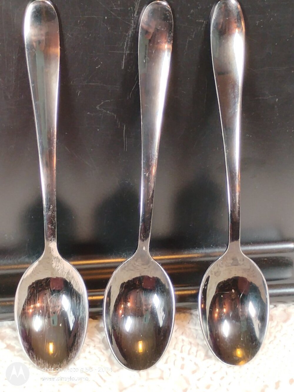 Set of (3) tea spoons Cambridge black colored stainless steel flatware 1990s